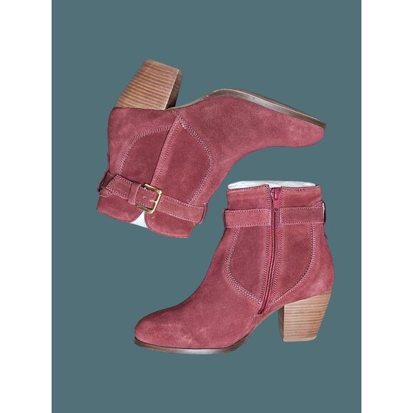 2/$35- Stitch Fix Diba Sleek Suede Bootie Burgundy Size 6.5 Leather Upper - Picture 5 of 11
